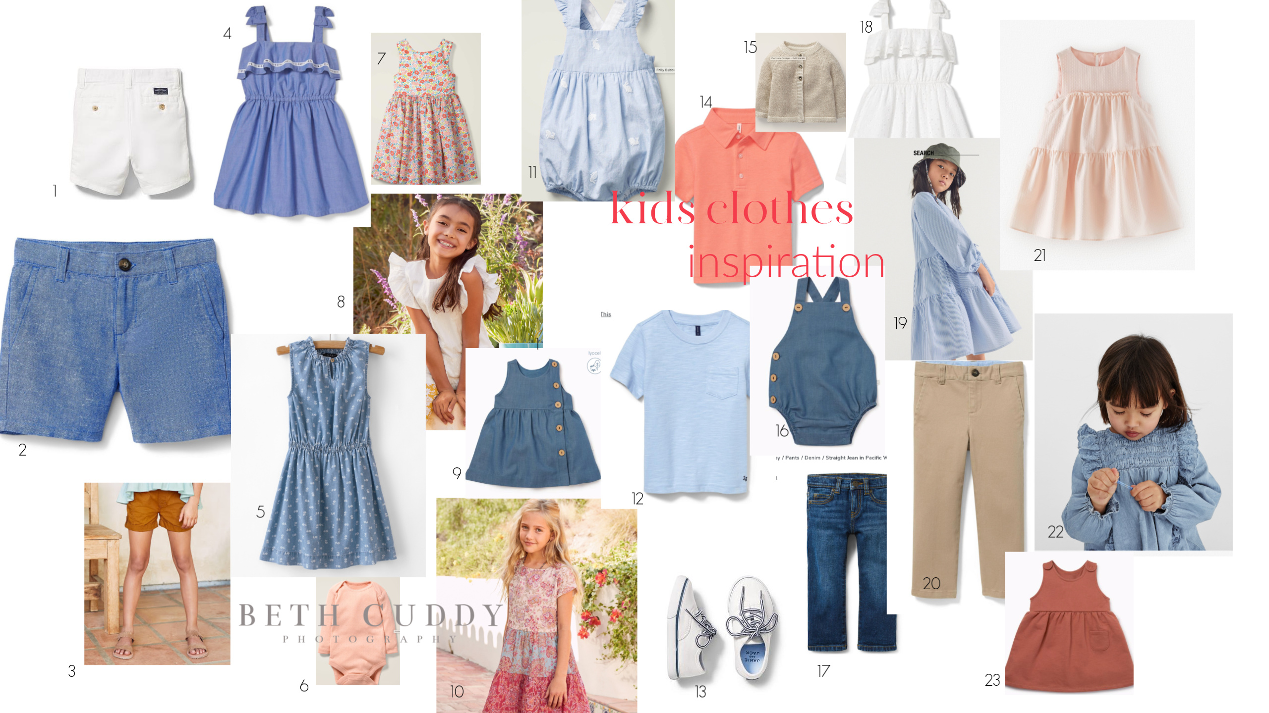 a collage of photos showing outfits for kids, moms and dads to wear for photo shoots